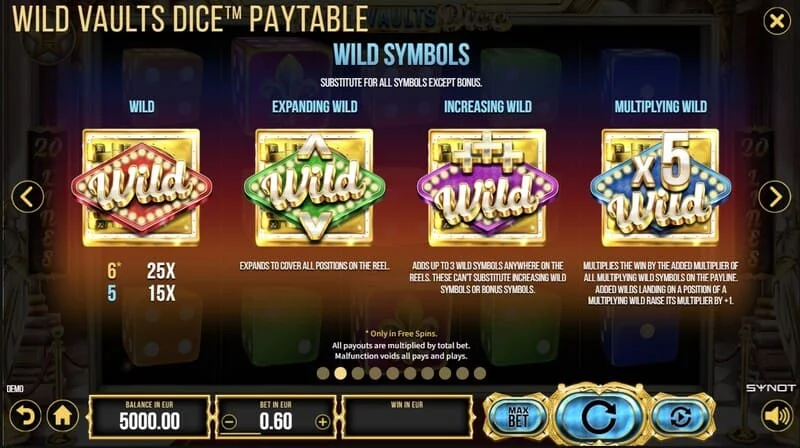 Wild Vaults Dice - activación de Free Spins con tres símbolos Vault